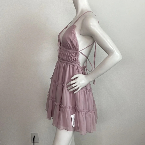 Asos Pink Coquette Tiered Lace Trim Detail Romantic Girly Mini Dress Size 6 - Picture 6 of 11